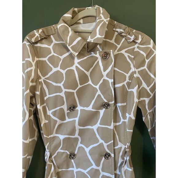 Michael Kors Double Breasted Trench Coat Tan White Mid Length Safari Animal Med - Picture 14 of 16